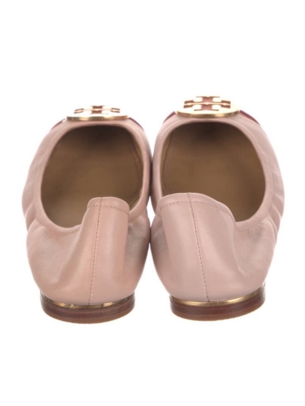 TORY BURCH Minnie Blush Shell Pink Leather Gold Medallion Logo Ballet Flat - Picture 4 of 7